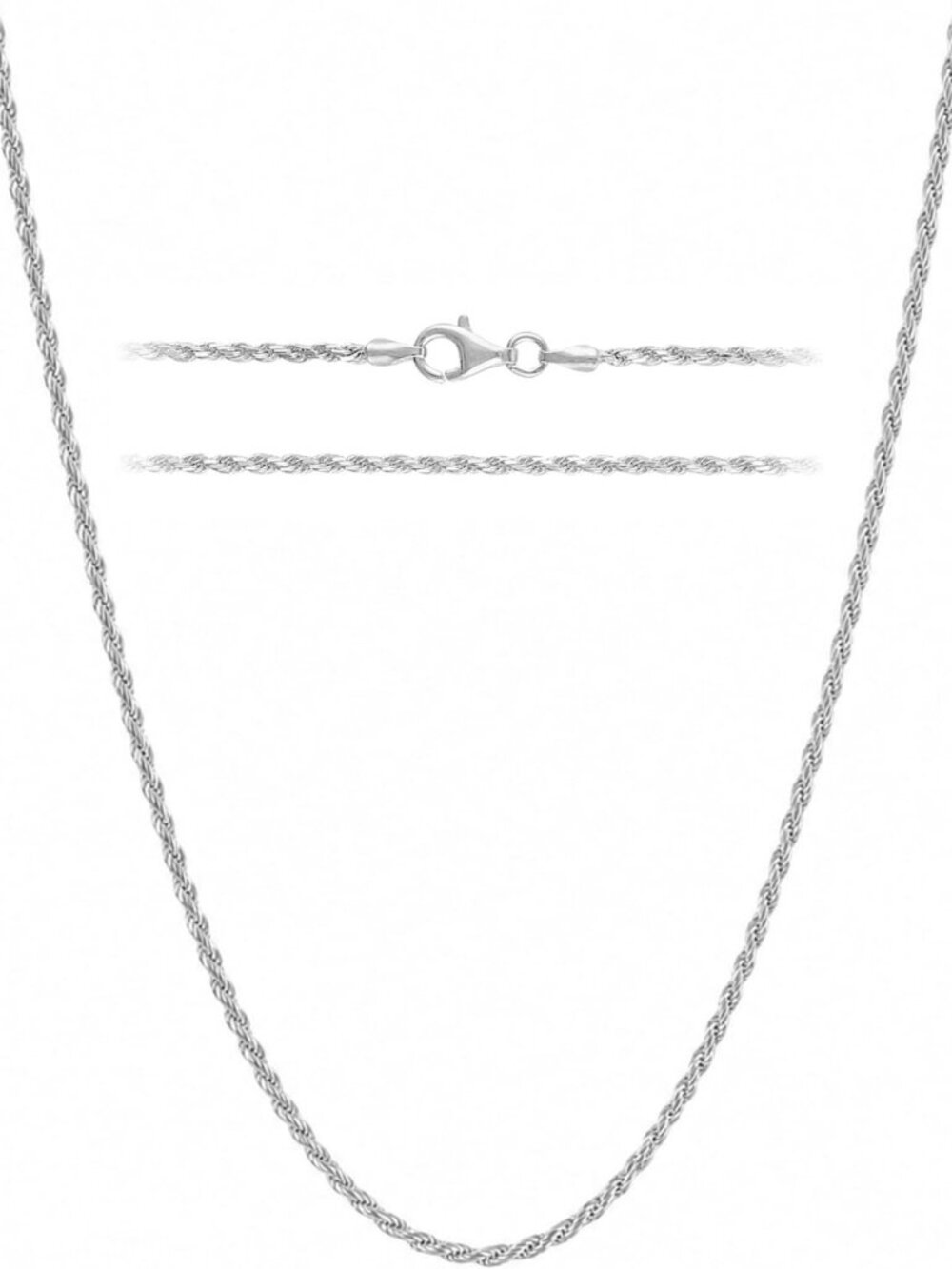 925 Sterling Silver Diamond Cut Rope Chain Necklace for Women - 1.6mm Elegant